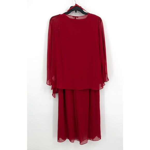 MARINA Womens V-Neck 3-Piece Pant Set Size 10 Red Cranberry Chiffon NWT - Picture 8 of 14